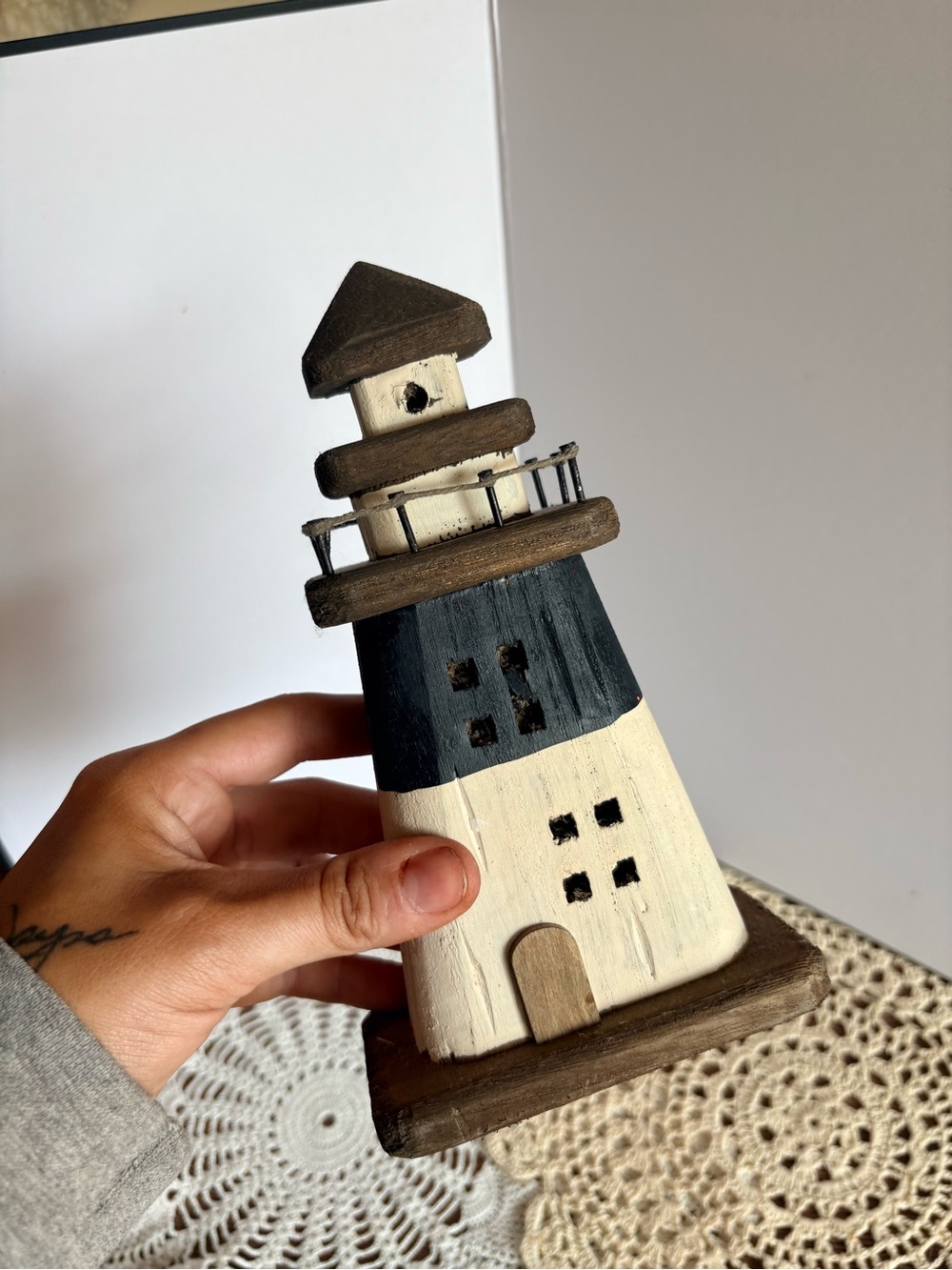 Vintage Wooden Lighthouse Statue Decor - Picture 2 of 5